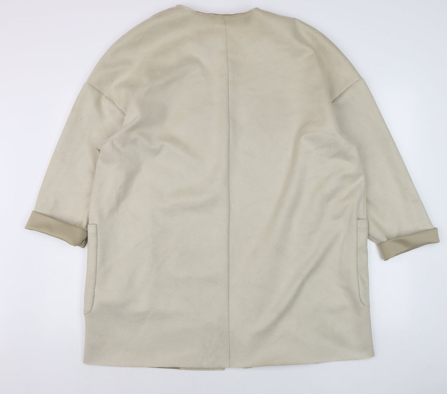 Zara Women Beige Relaxed Fit Open Front Coatigan Size 16