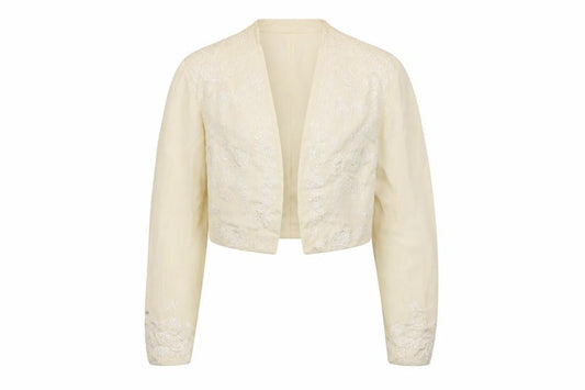 DKNY Women’s Ivory Silk Embroidered Cropped Blazer Jacket Size 2