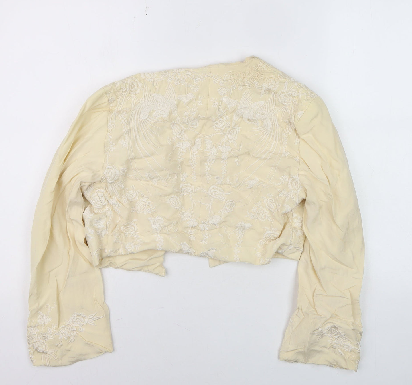 Donna Karan Women’s Ivory Silk Embroidered Cropped Blazer Jacket Size 2