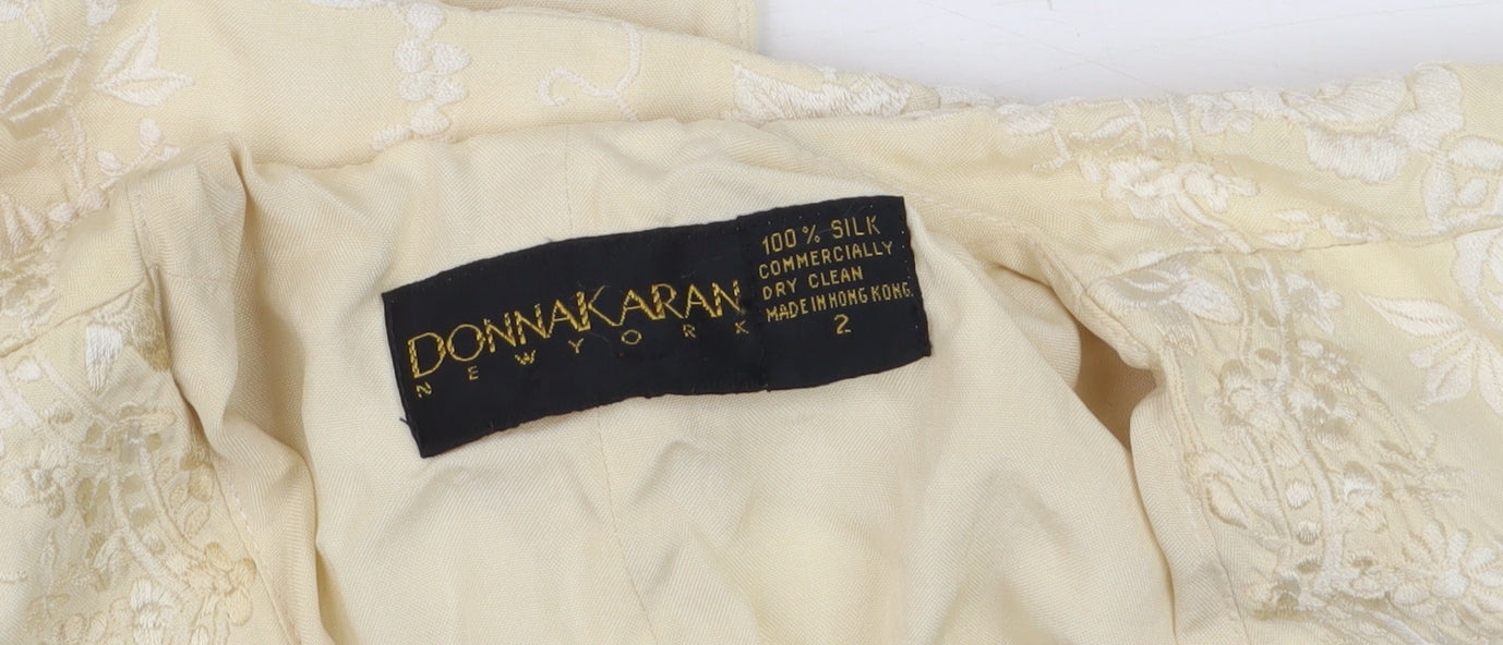 Donna Karan Women’s Ivory Silk Embroidered Cropped Blazer Jacket Size 2