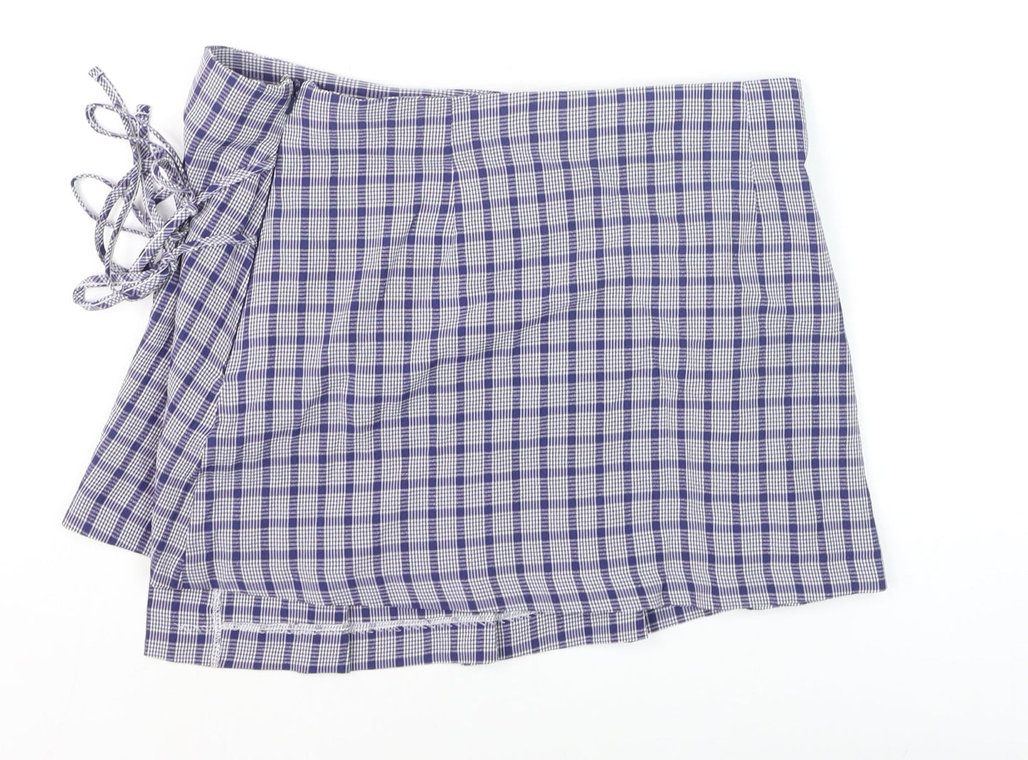 Collusion Womens Blue Check Pleated Wrap Skirt Size 10