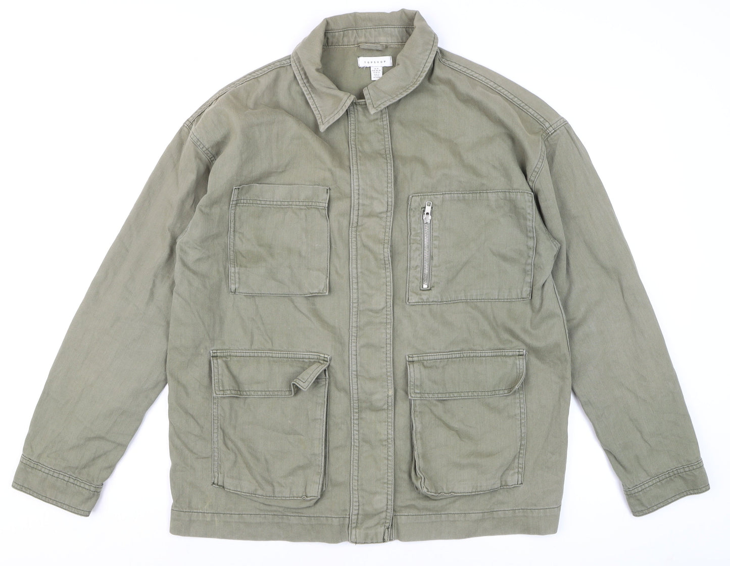 Topshop Men’s Green Military Jacket M 40in Cotton Twill Full Zip Casual