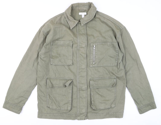 Topshop Men’s Green Military Jacket M 40in Cotton Twill Full Zip Casual
