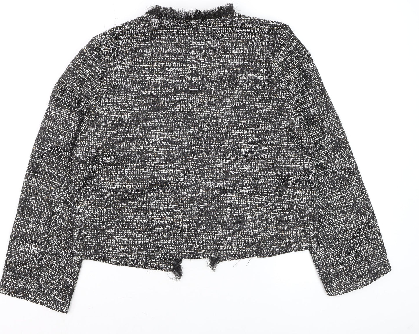Fashion Union Women's Black Tweed Cropped Blazer Jacket Size 8