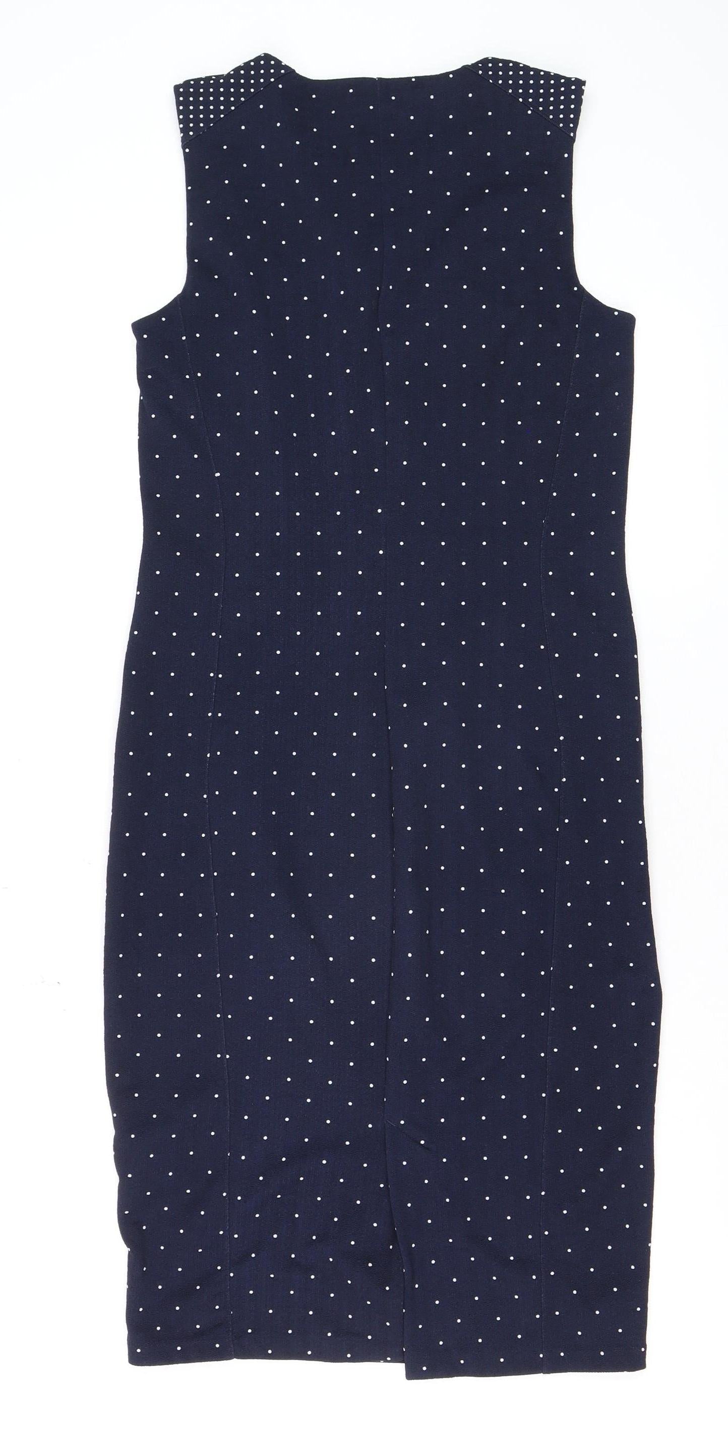 H&M Women’s Blue Polka Dot Sleeveless Sheath Dress Size 12