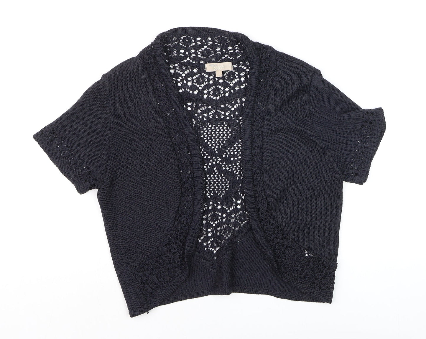 Joan Womens Black Crochet Knit Open Short Sleeve Cardigan Size 10