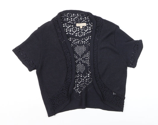 Joan Womens Black Crochet Knit Open Short Sleeve Cardigan Size 10