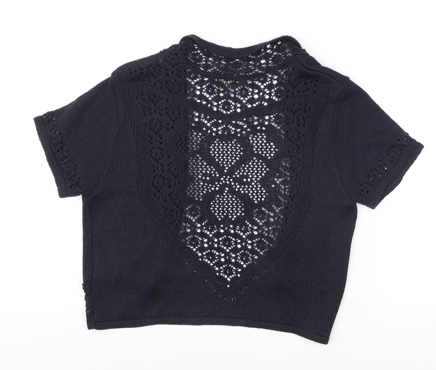 Joan Womens Black Crochet Knit Open Short Sleeve Cardigan Size 10