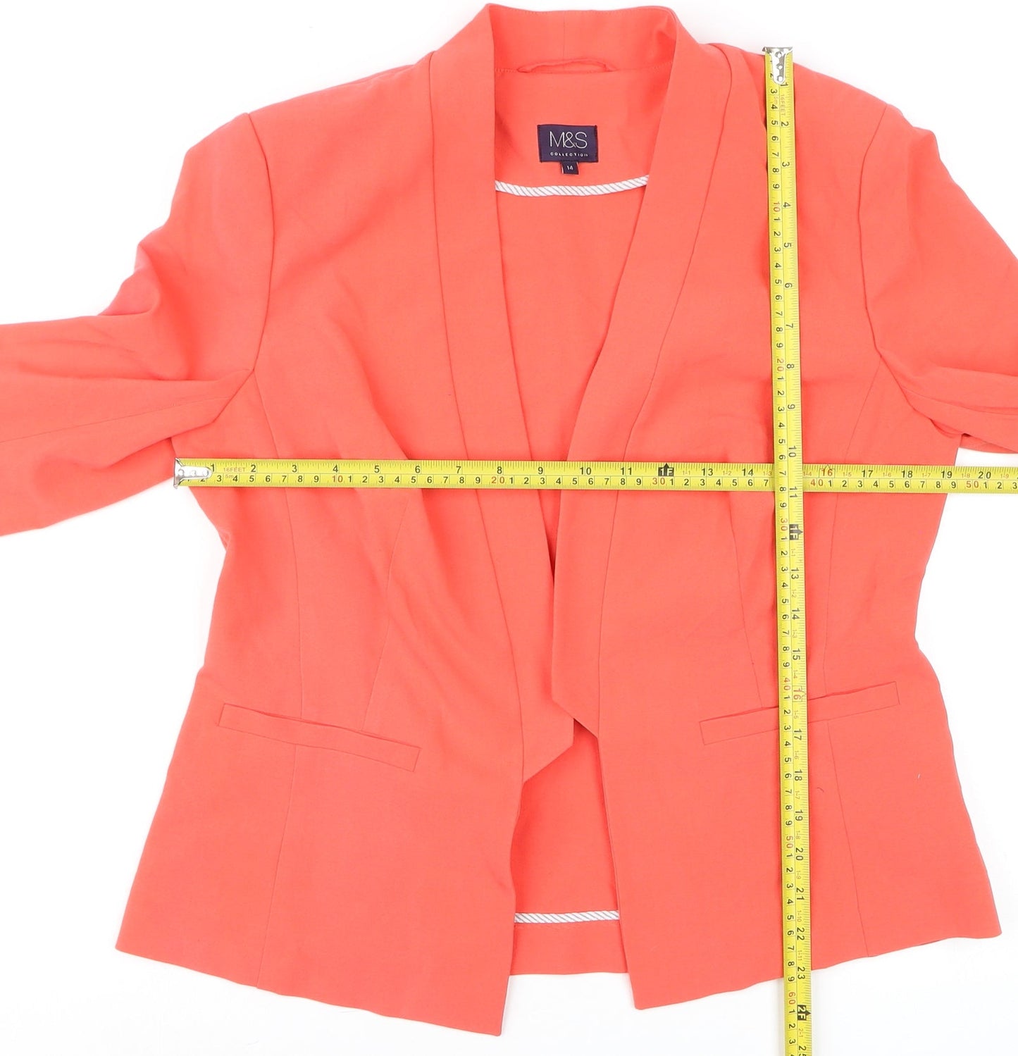 Marks and Spencer Women Orange Blazer Size 14 Regular Lightweight Jacket