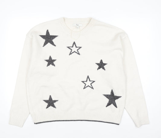 Marks and Spencer Women Ivory Star Knit Jumper Size L Crew Neck