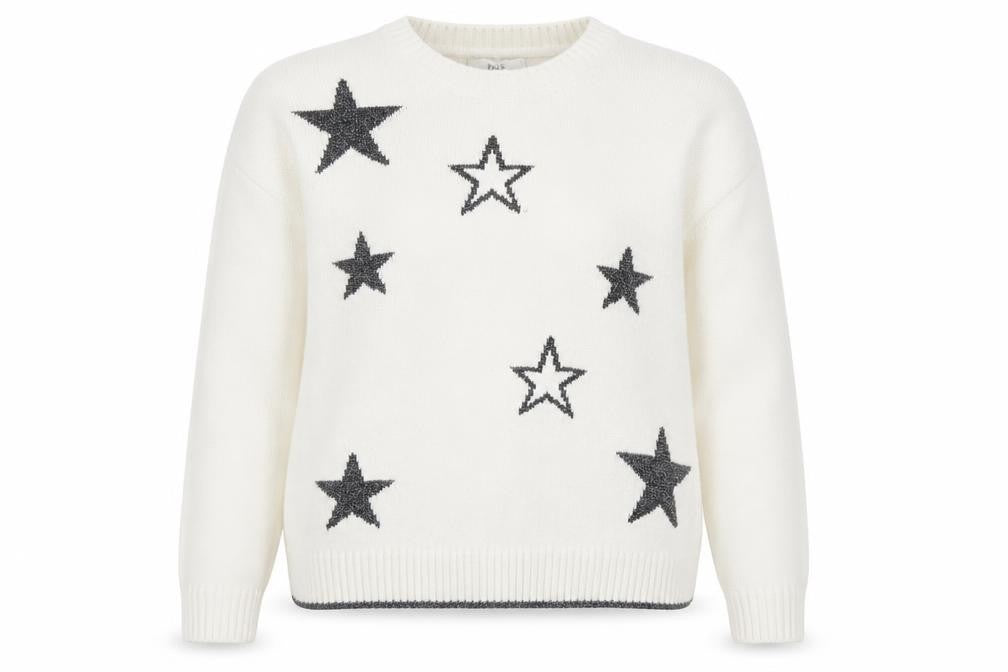 Marks & Spencer Women Ivory Star Knit Jumper Size L Crew Neck