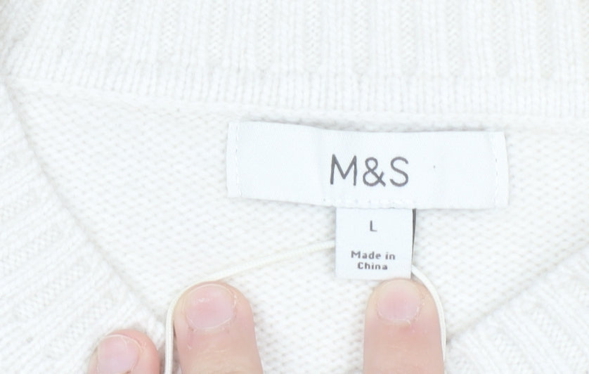 Marks and Spencer Women Ivory Star Knit Jumper Size L Crew Neck