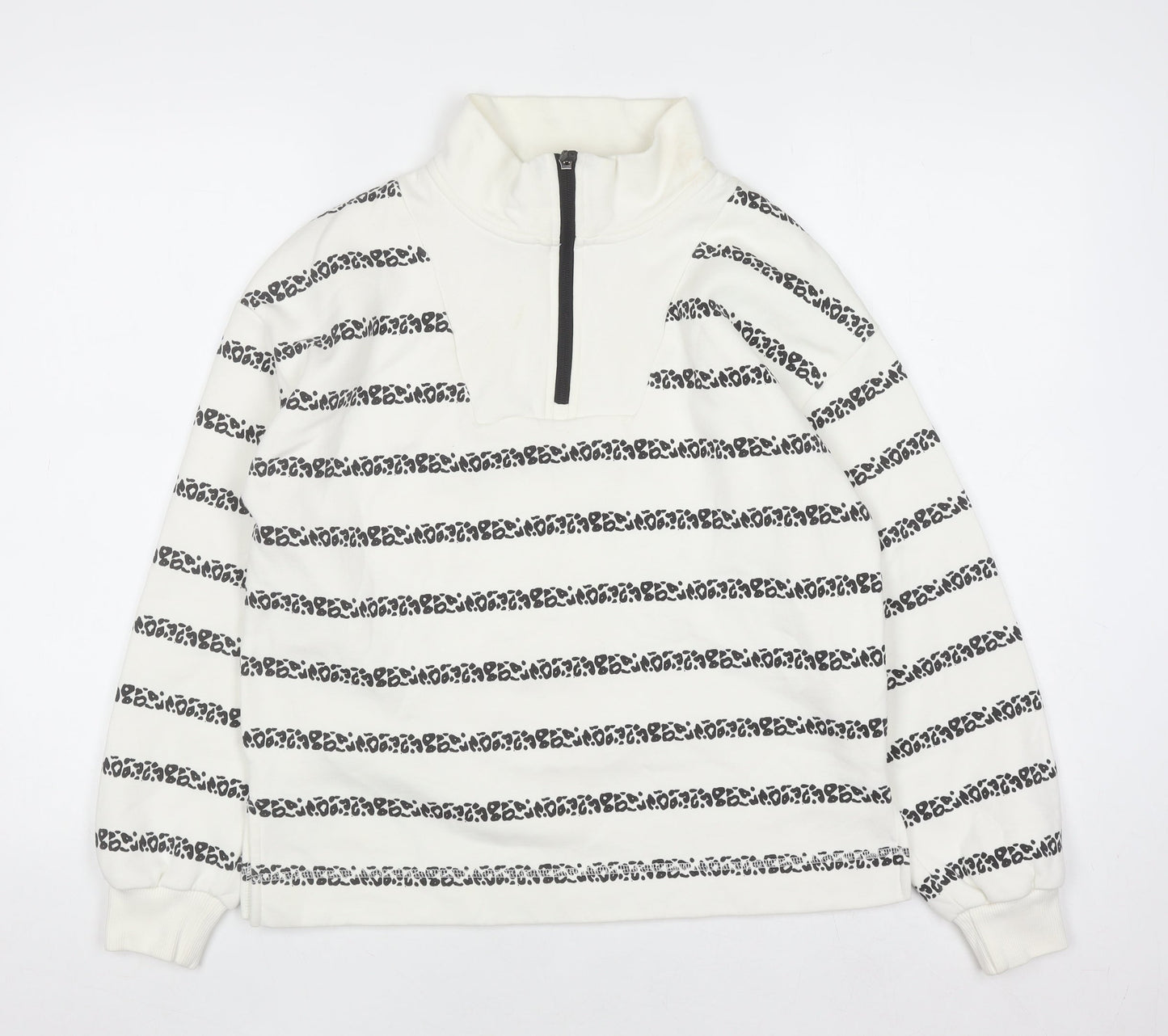 Tu Woman White & Black Striped 1/4 Zip Pullover Sweatshirt Size S