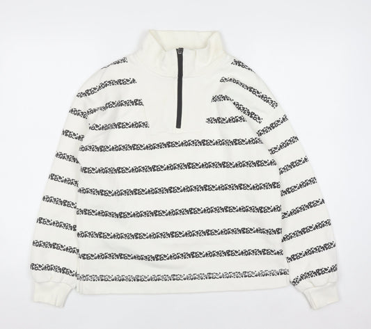 Tu Woman White & Black Striped 1/4 Zip Pullover Sweatshirt Size S