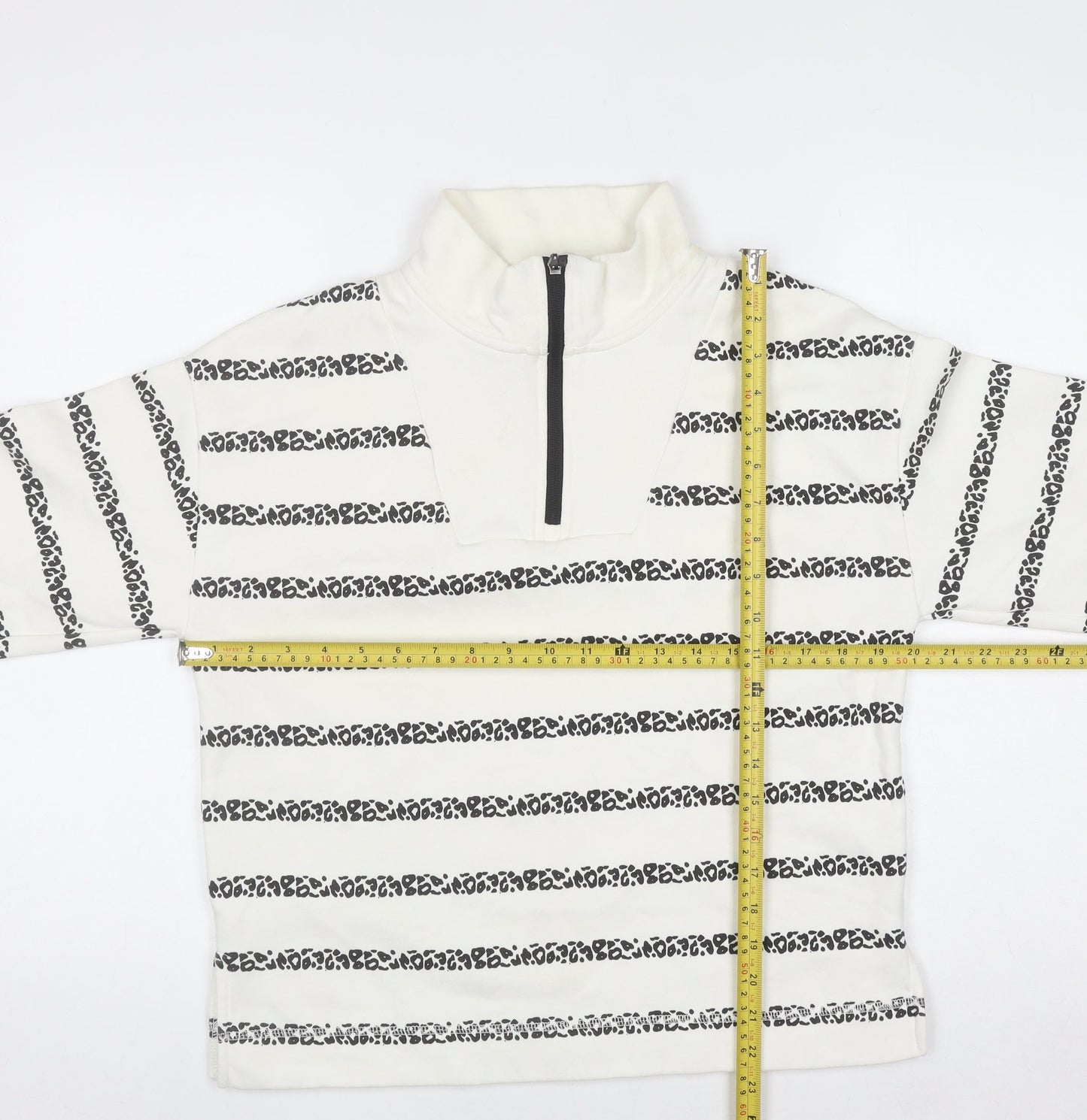 Tu Woman White & Black Striped 1/4 Zip Pullover Sweatshirt Size S