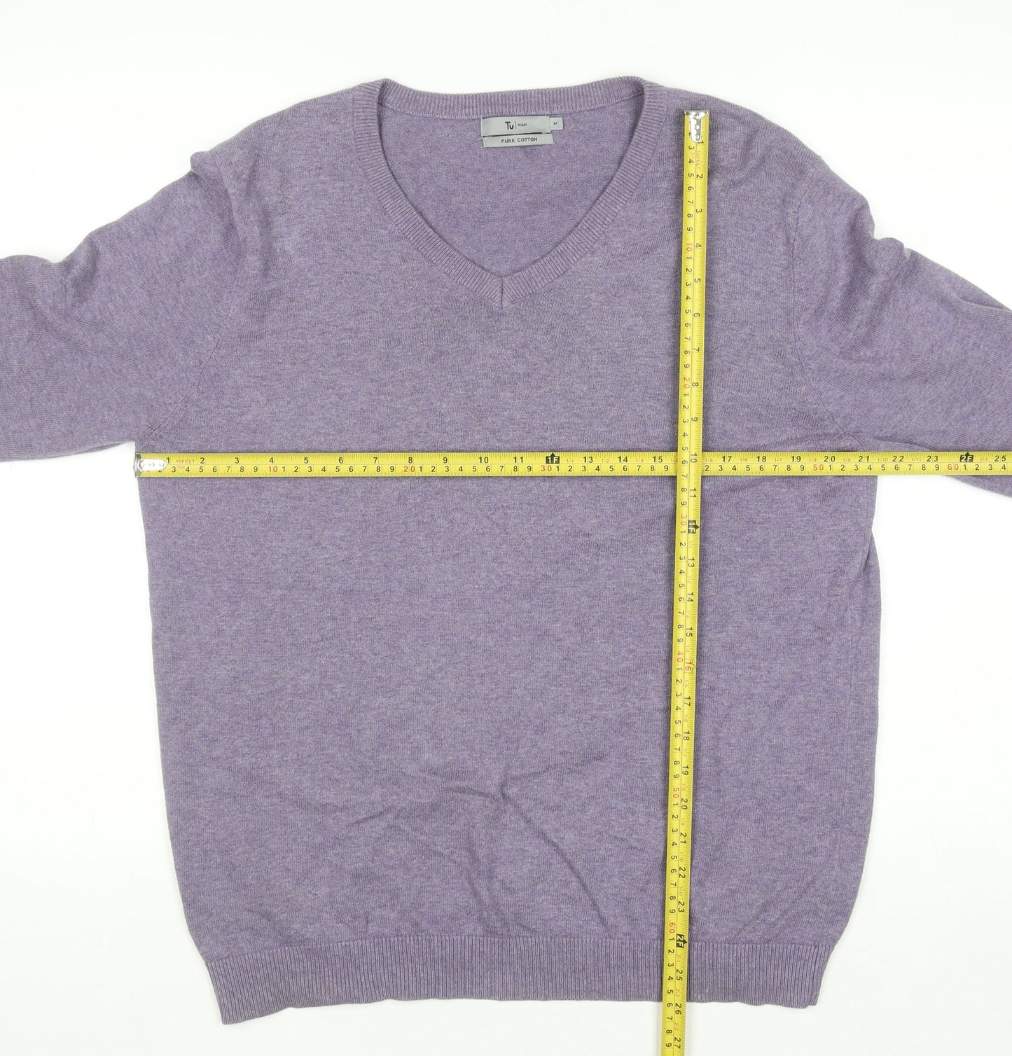 Tu Women Purple V-Neck Jumper 100% Cotton Size M