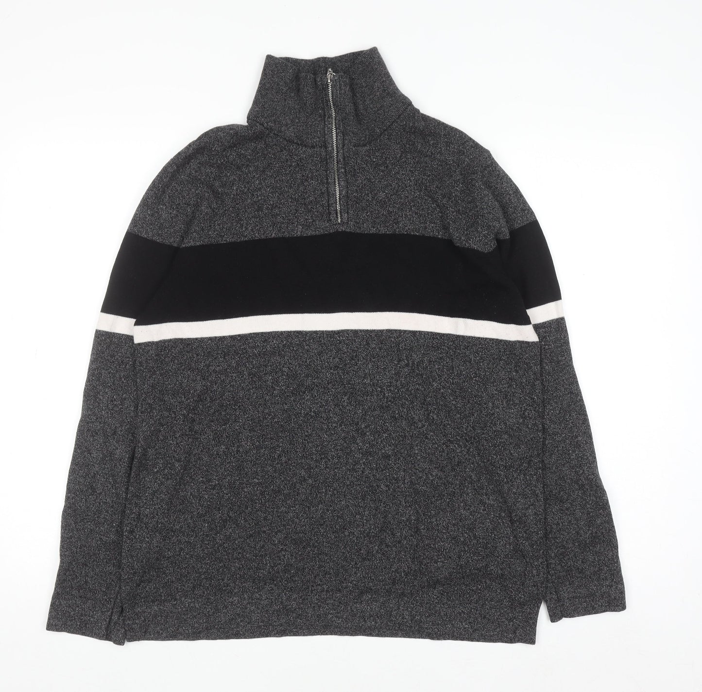 H&M Men's Grey Half Zip Knit Sweatshirt Size M Regular Fit