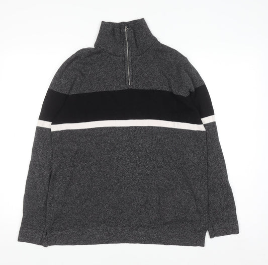 H&M Men's Grey Half Zip Knit Sweatshirt Size M Regular Fit