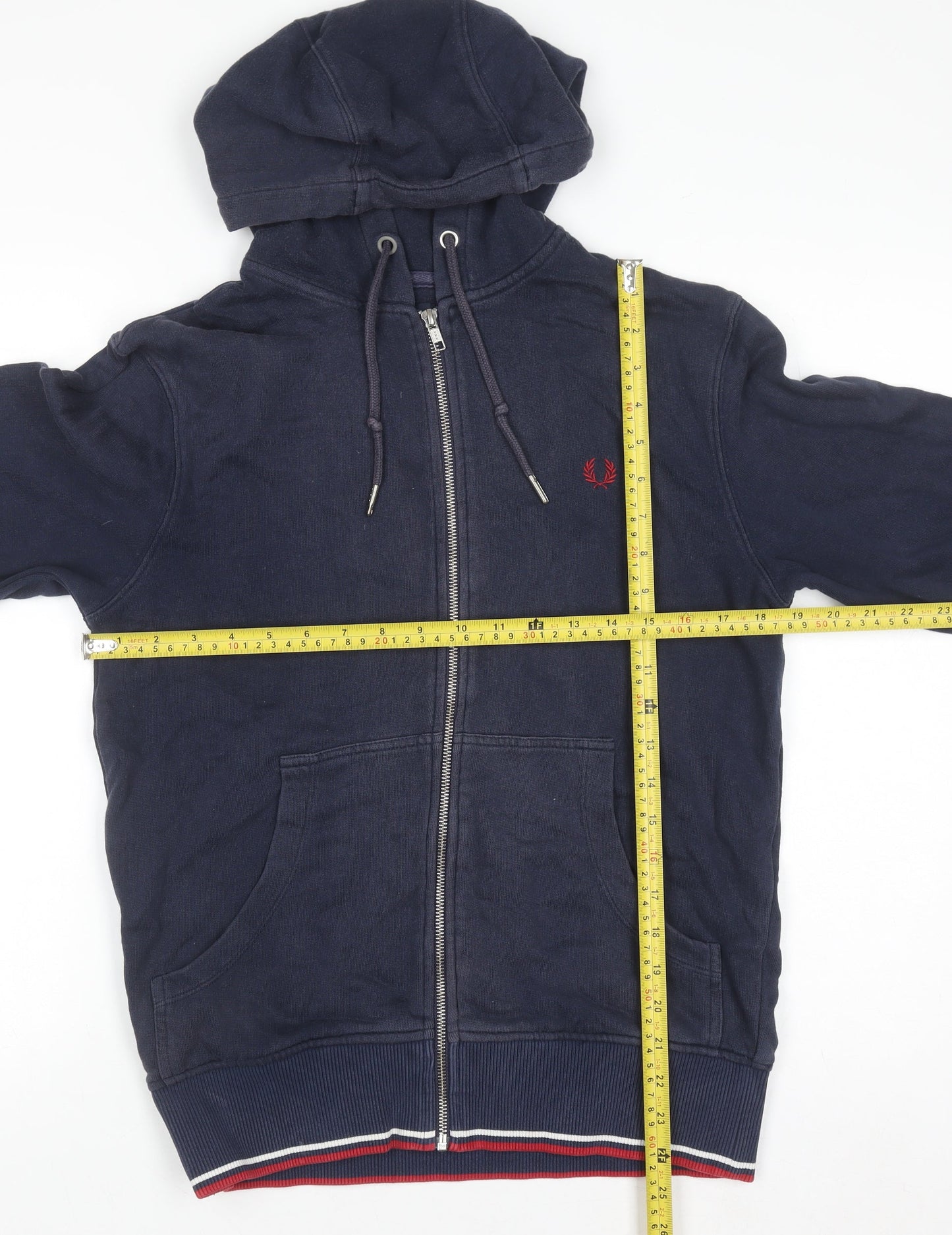 Fred Perry Men's Blue Full Zip Hoodie Size S Cotton Classic