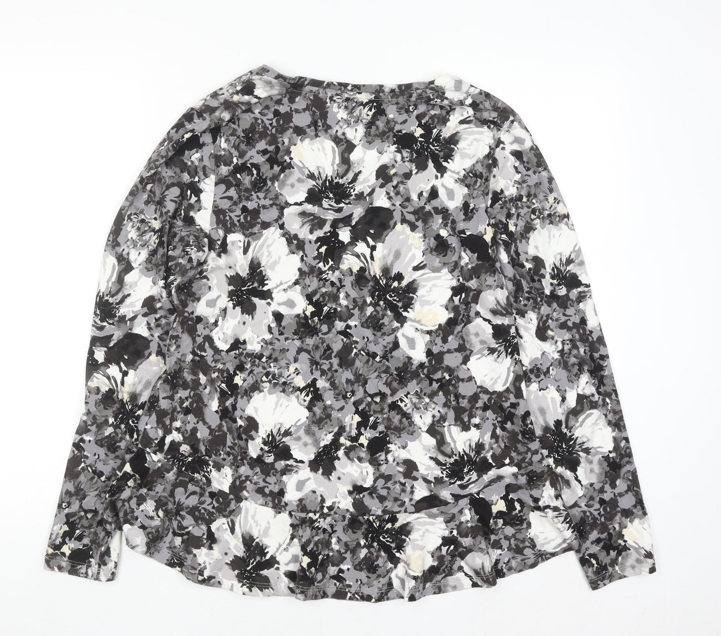Isaac Mizrahi Live Women’s Grey Floral Long Sleeve V-Neck Top Size S