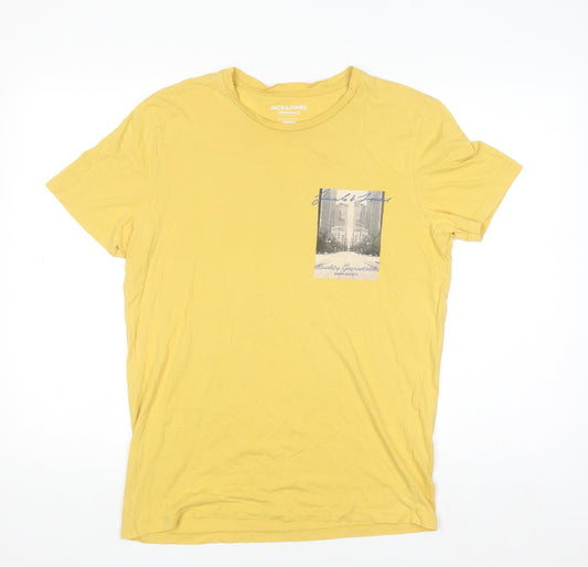 Jack & Jones Mens Yellow Graphic Print Regular Fit T-Shirt M
