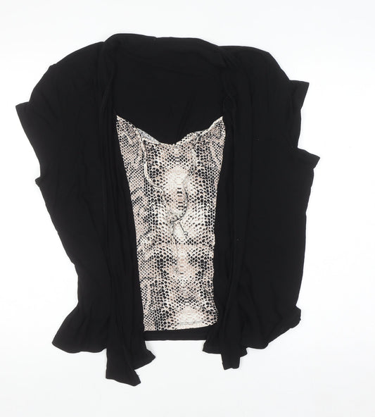 BHS Women’s Black Animal Print Tunic Blouse Size 16 Short Sleeve