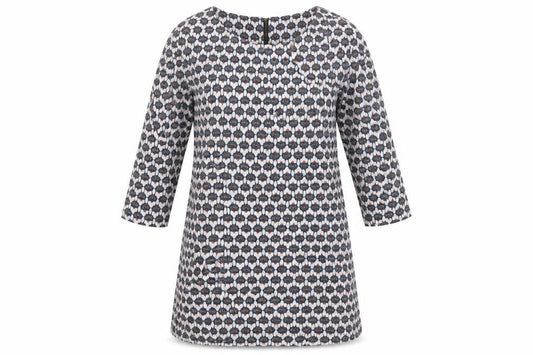 White Stuff Women's Blue Geometric Shift Dress Size 12 3/4 Sleeve