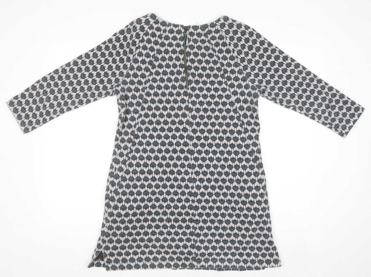 White Stuff Women's Blue Geometric Shift Dress Size 12 3/4 Sleeve