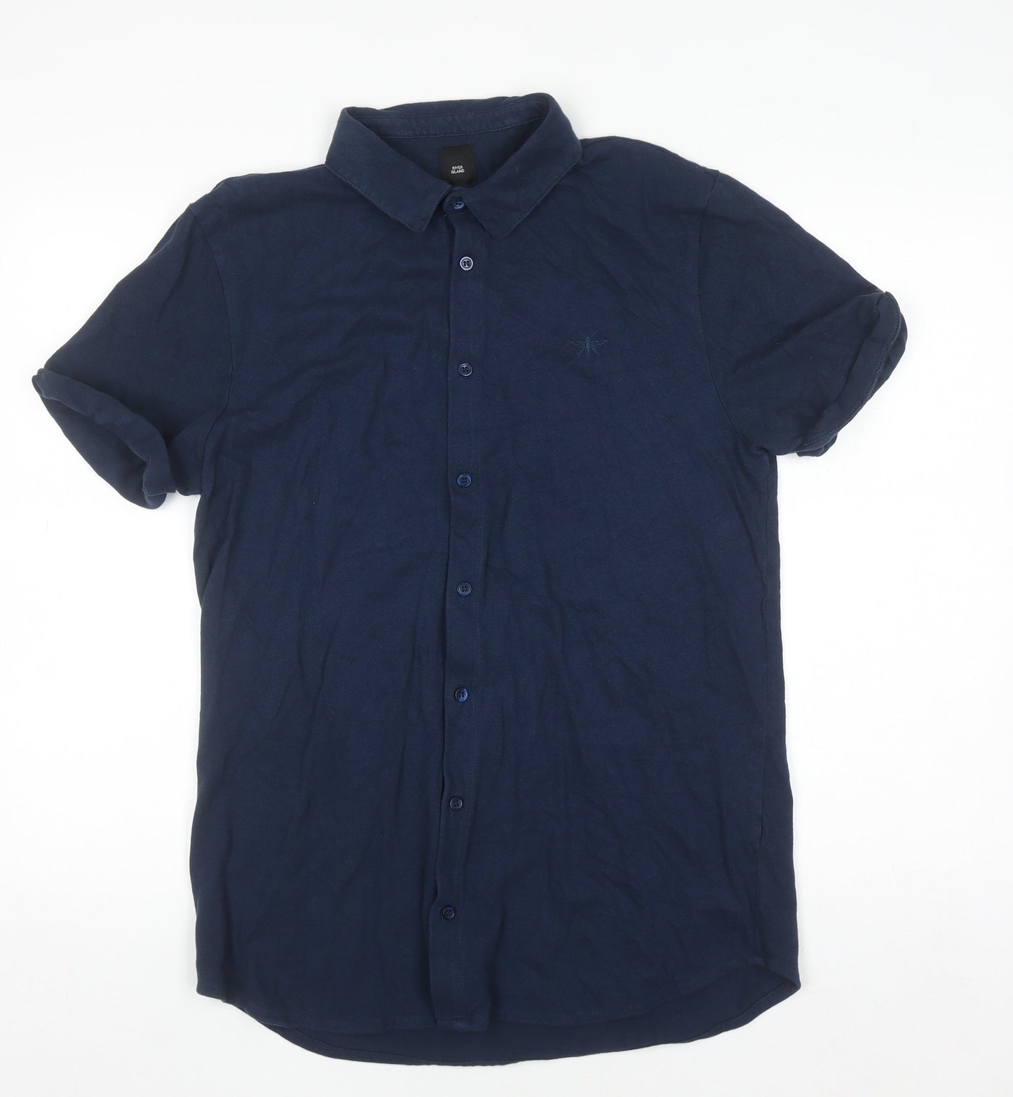 River Island Men's Blue Short Sleeve Cotton Polo Shirt Size L