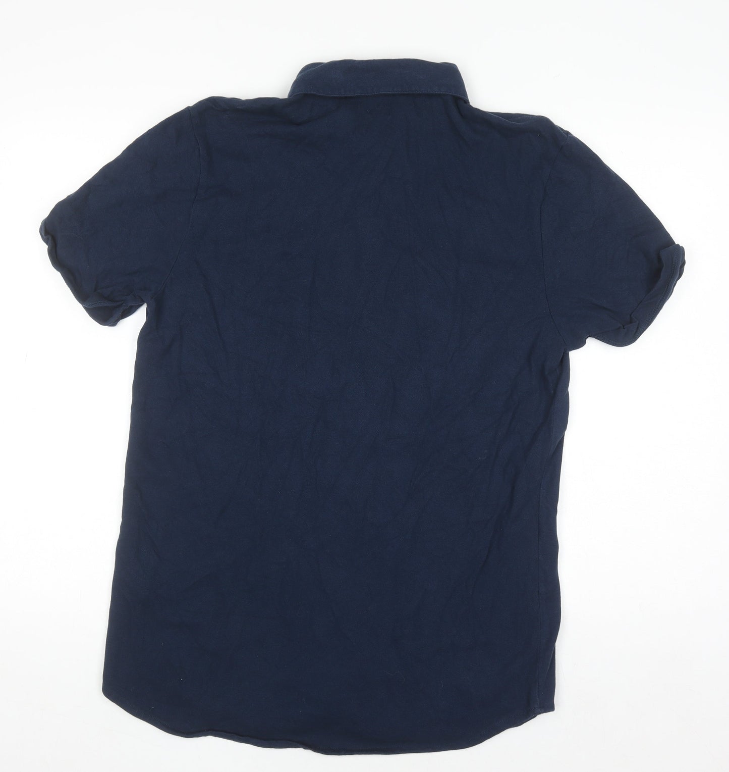 River Island Men's Blue Short Sleeve Cotton Polo Shirt Size L