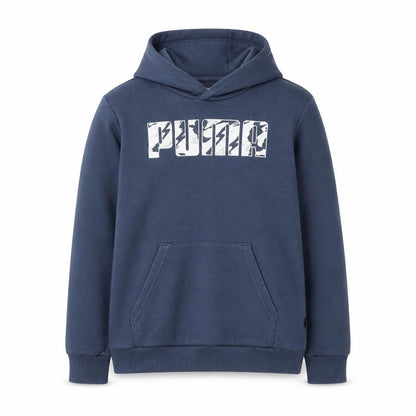 Front view of Puma boys’ blue pullover hoodie 13-14 years graphic print cotton blend