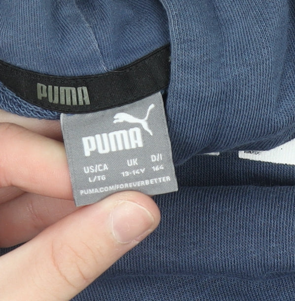 Puma Boys Blue Pullover Hoodie 13-14 Years Graphic Print Cotton Blend
