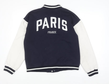 Zara Men Blue Varsity Jacket Size S Embroidered Paris Logo