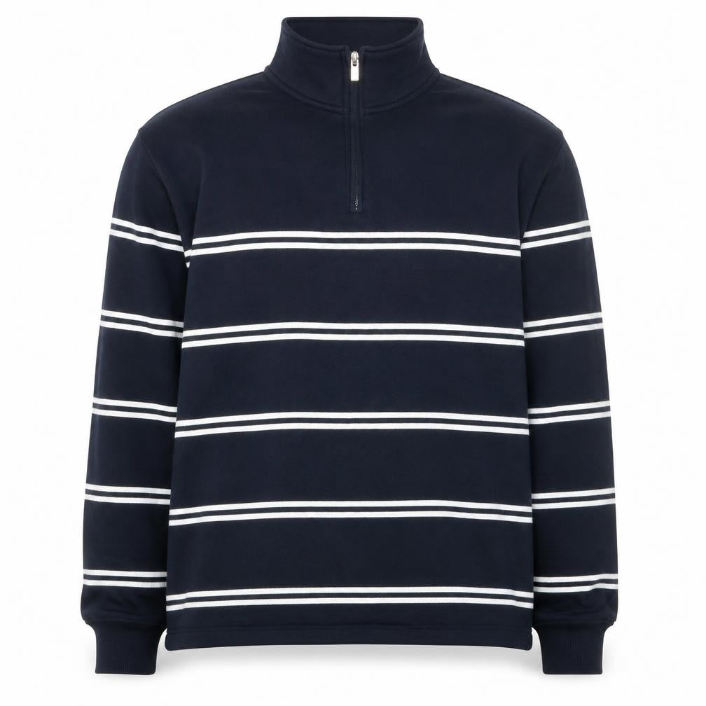 Marks & Spencer Men's Blue Striped Relaxed Fit 1/2 Zip Sweatshirt L