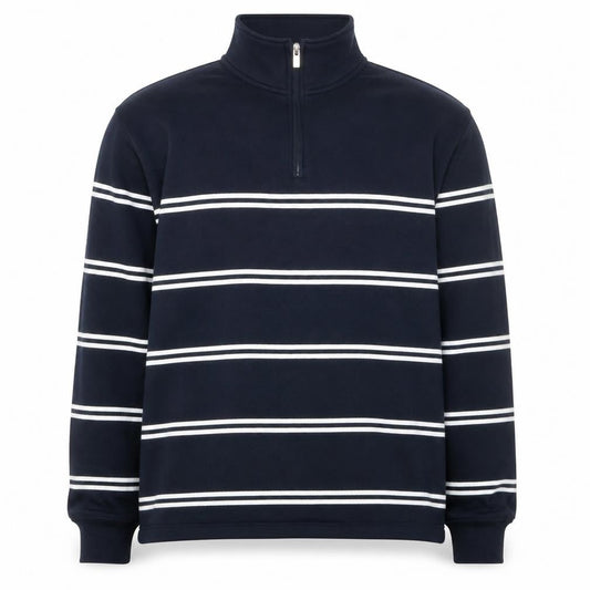 Marks & Spencer Men's Blue Striped Relaxed Fit 1/2 Zip Sweatshirt L