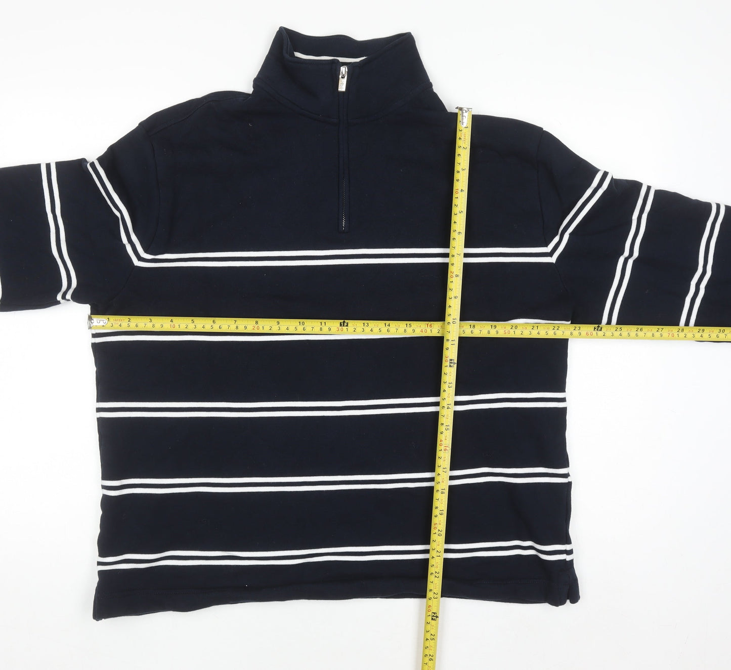 Marks and Spencer Men's Blue Striped Relaxed Fit 1/2 Zip Sweatshirt L