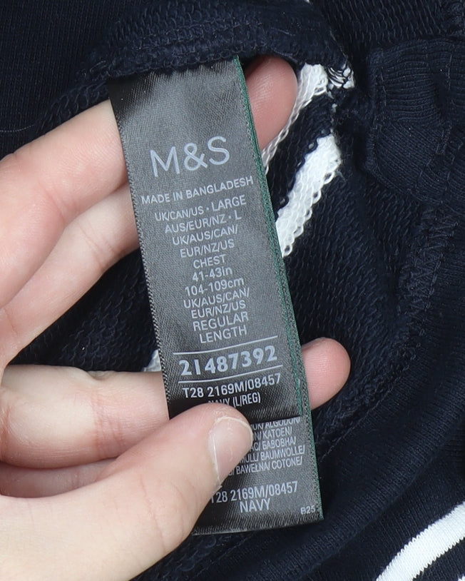 Marks and Spencer Men's Blue Striped Relaxed Fit 1/2 Zip Sweatshirt L