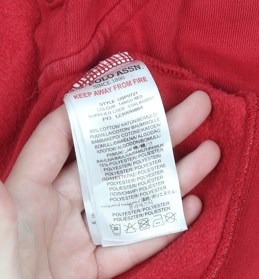 U.S. Polo Assn Boys Red Full Zip Hoodie Size 15-16 Years Cotton Blend