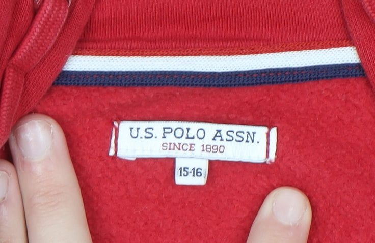 U.S. Polo Assn Boys Red Full Zip Hoodie Size 15-16 Years Cotton Blend