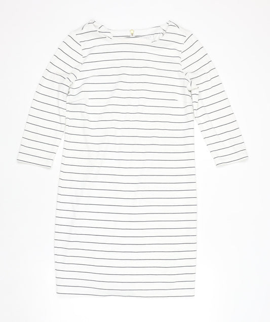 VILA Women White Striped Shift Dress S 3/4 Sleeve Boat Neck