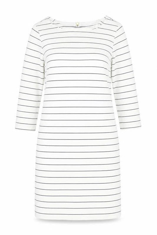 VILA Women White Striped Shift Dress S 3/4 Sleeve Boat Neck