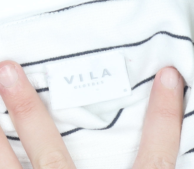 VILA Women White Striped Shift Dress S 3/4 Sleeve Boat Neck