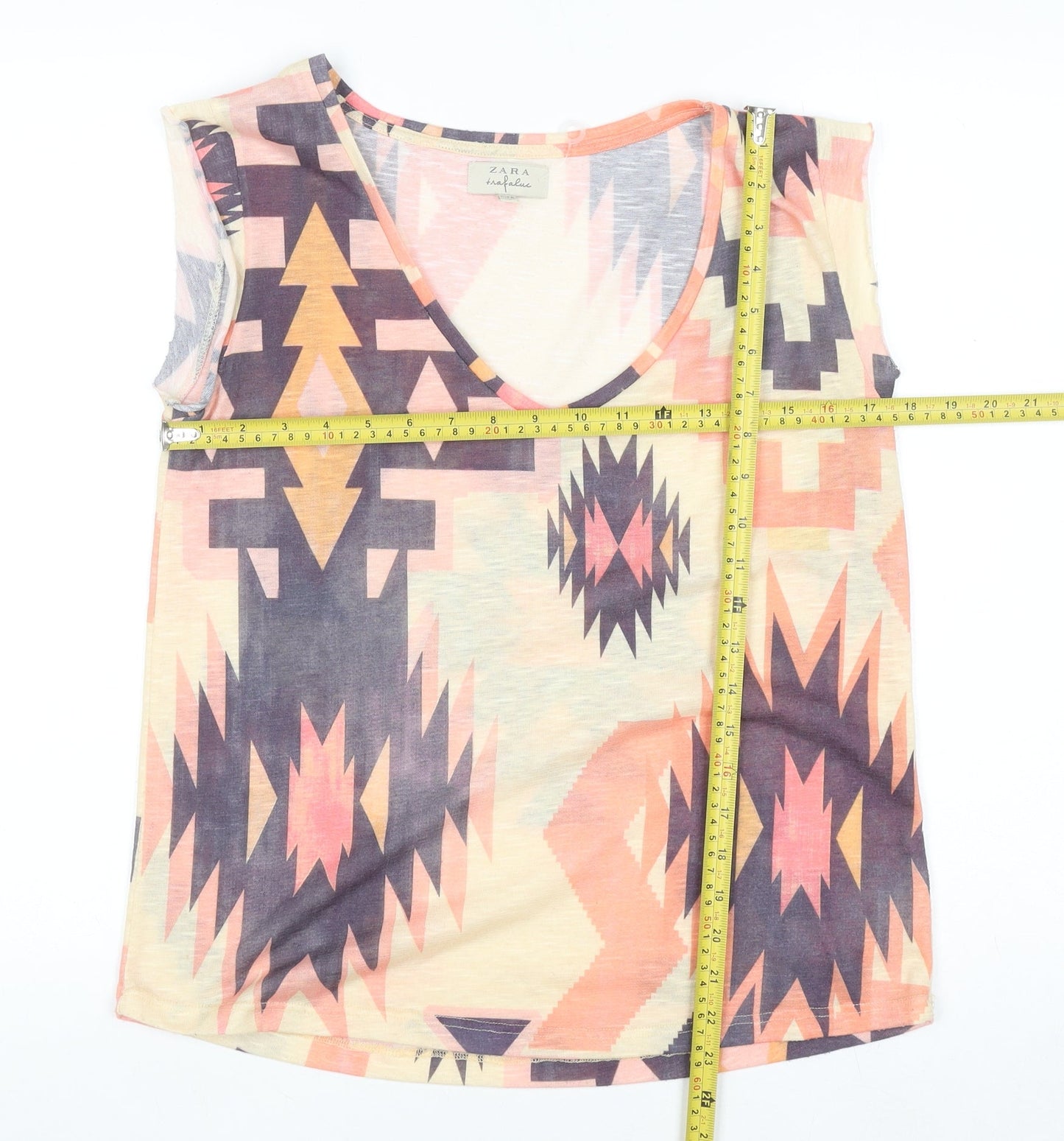 Zara Trafaluc Women's Multicoloured Aztec Print Sleeveless V-Neck Tank Top - Size 12