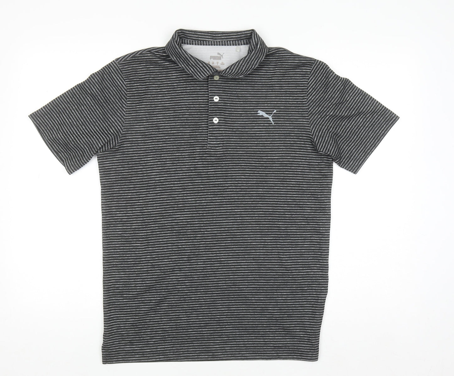 Puma Men’s Grey Striped Polo Shirt Size S Regular Fit
