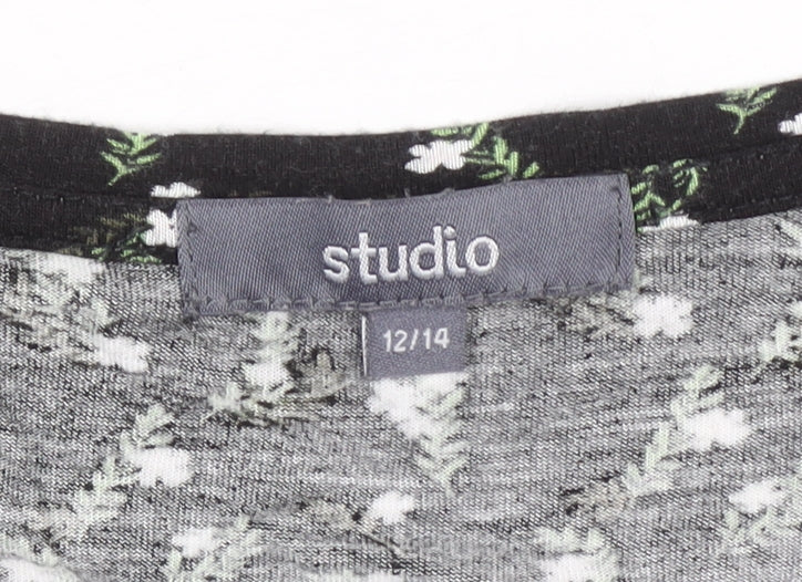 Studio Women’s Black Floral 3/4 Sleeve Tunic Top Size 12/14
