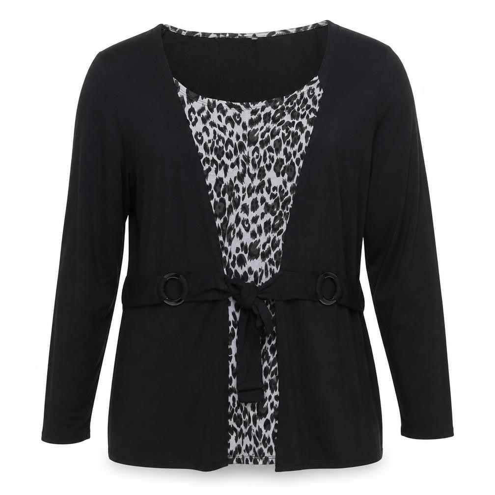 TIGI Womens Black Animal Print Wrap Blouse Size 14/16 Long Sleeve