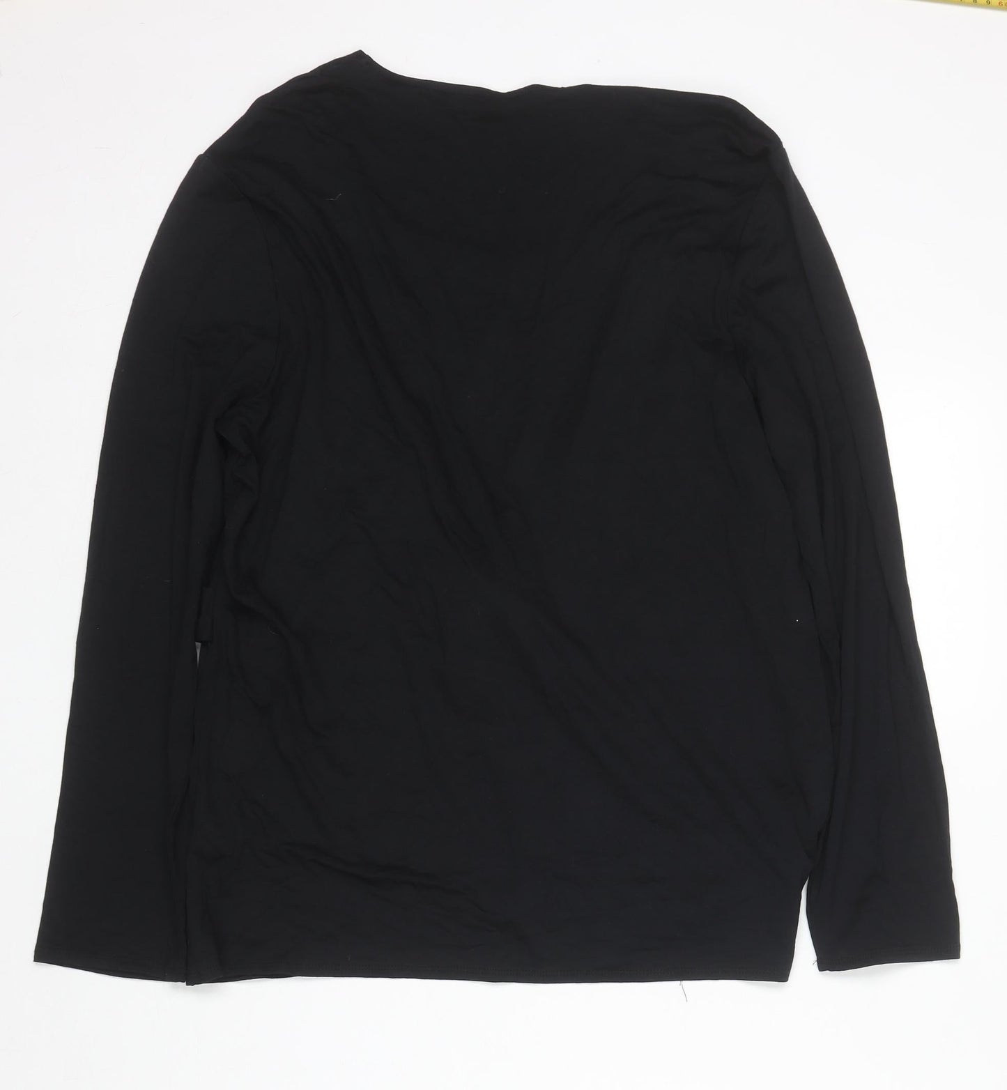 TIGI Womens Black Animal Print Wrap Blouse Size 14/16 Long Sleeve