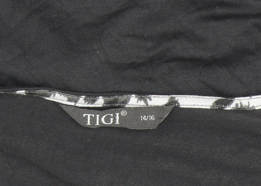 TIGI Womens Black Animal Print Wrap Blouse Size 14/16 Long Sleeve