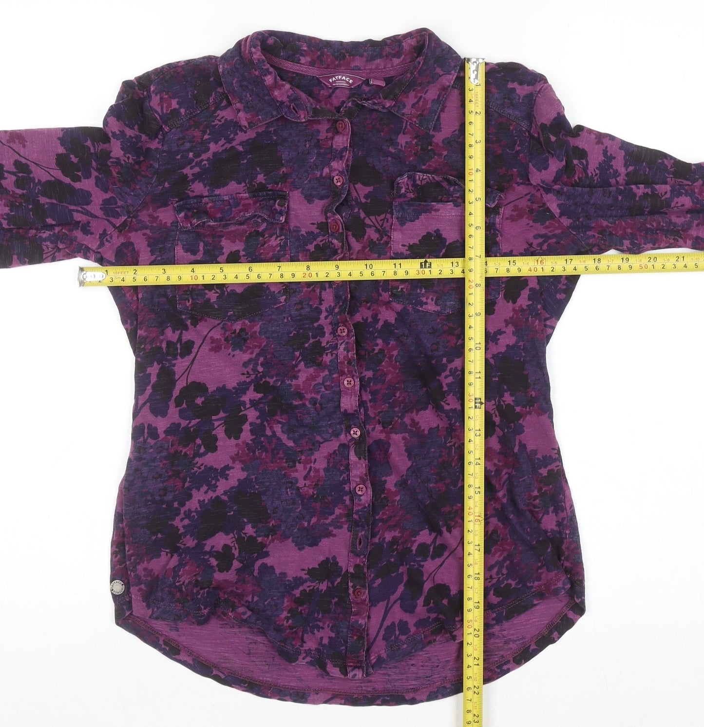 FatFace Women's Purple Floral Cotton Long Sleeve Button-Up Shirt Size 8