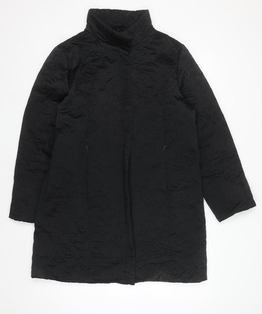 Kookai Women’s Black Quilted Long Coat Size 14 Elegant Overcoat
